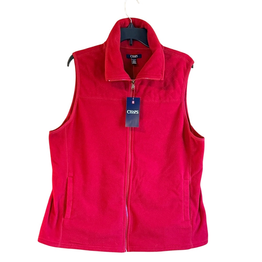NWT Chaps Women Red Fleece Full Zip Vest Quilted Yoke XXL Warm, Stylish Pockets